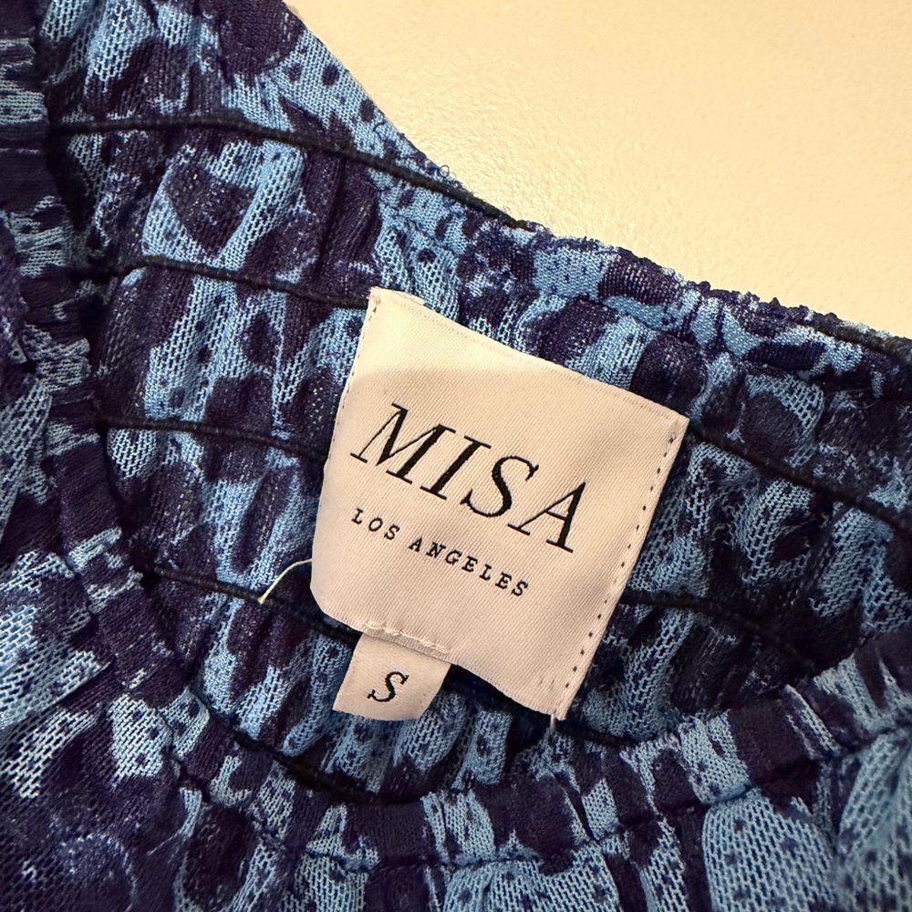 Misa Los Angeles Blue Floral Smocked Puff Sleeve Top - Picture 4 of 4